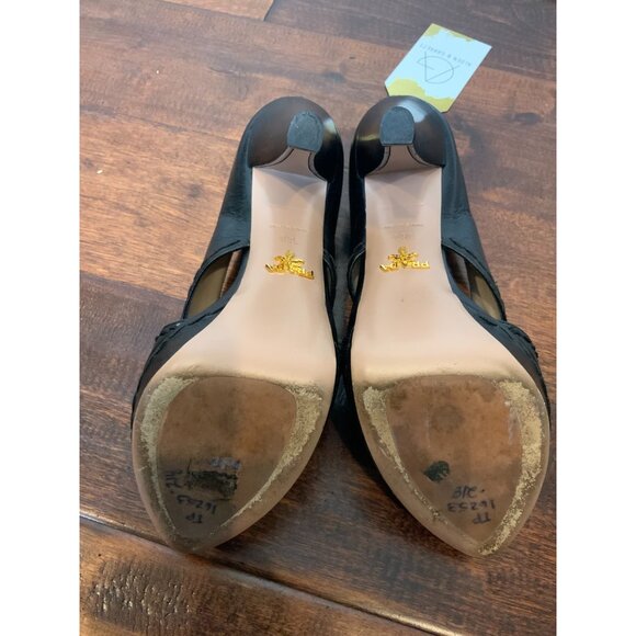 Prada Black Leather Criss-Cross Open Toe Platform Heels, Size 8.5 | 38.5 - Picture 8 of 9